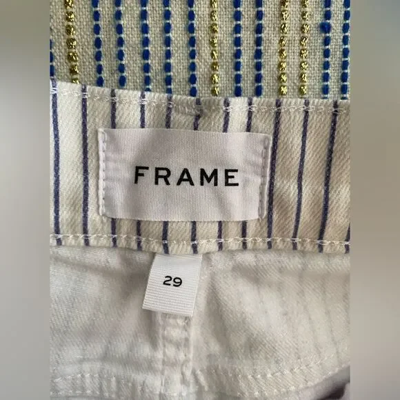FRAME Le Palazzo Crop High-Rise Striped Wide-Leg Womens Jean White Blue Raw 29 - Picture 7 of 15